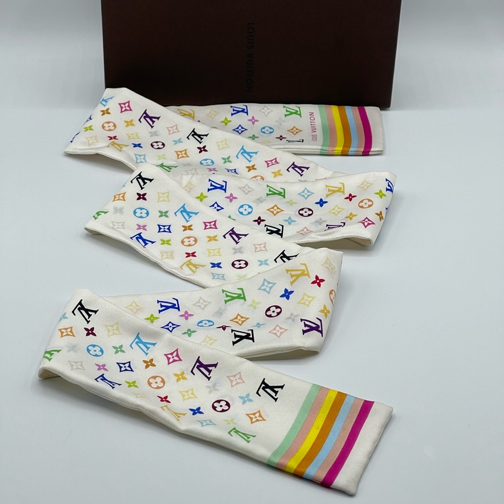 Louis Vuitton x Takashi Murakami Multicolor Y2K Bandeau Neckerchief Scarf Wrap - Picture 12 of 13